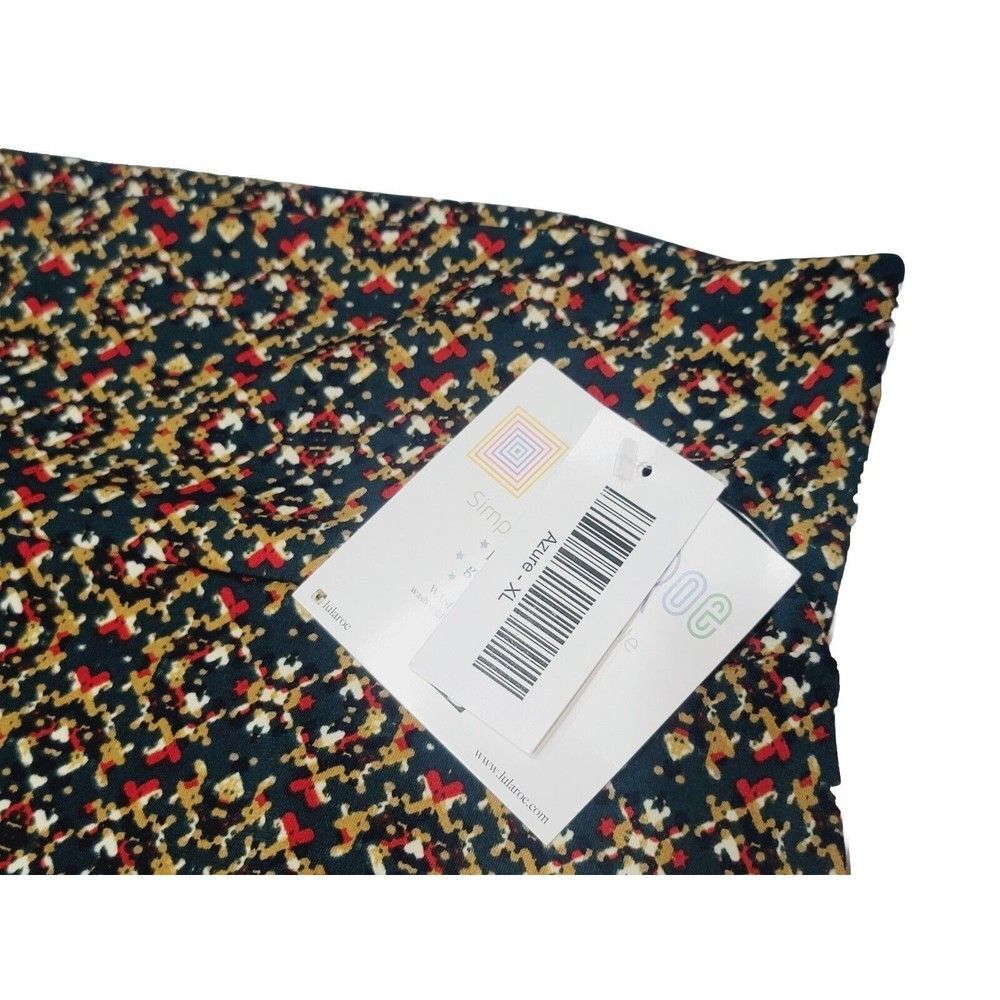 LuLaRoe Women's Christmas-like A-line Azure Stretchy Skirt Blue Red Tan, Size XL - Picture 4 of 9